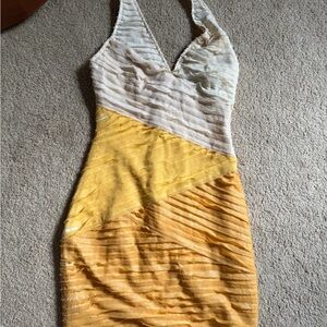 bebe Yellow and Cream Striped Mini Dress